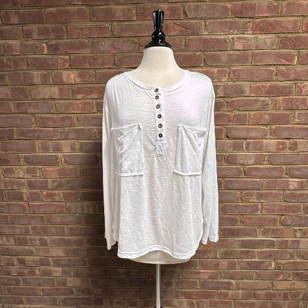 POL Women’s White Burn Out Long Sleeve Top Sz M NEW
